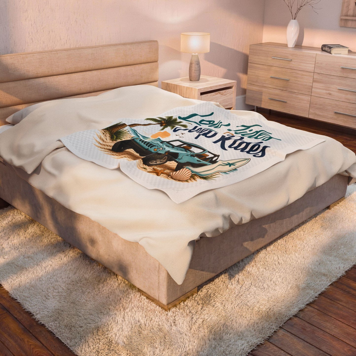 Low Tides & Beach Rides Velveteen Plush Blanket | Beach off-road Surf Design