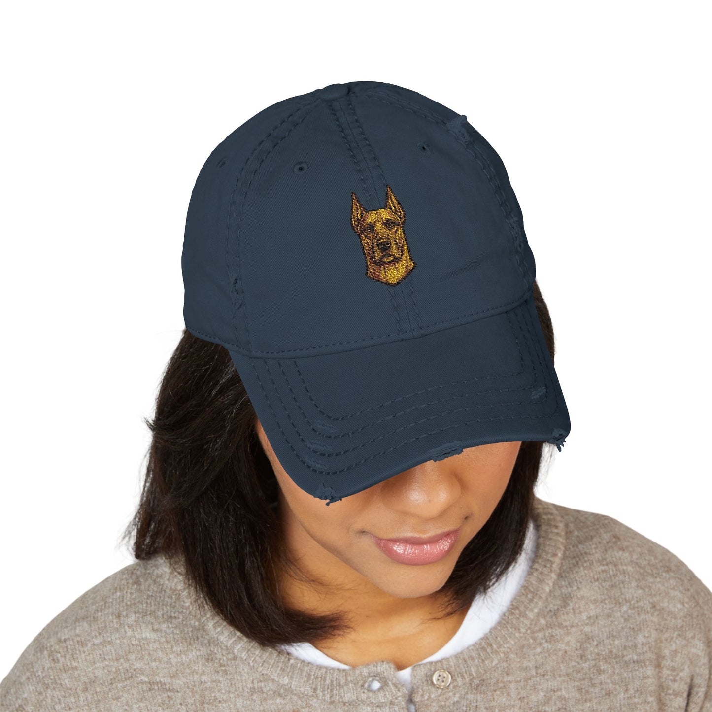Great Dane Head Embroidered Hat | Distressed Baseball Cap