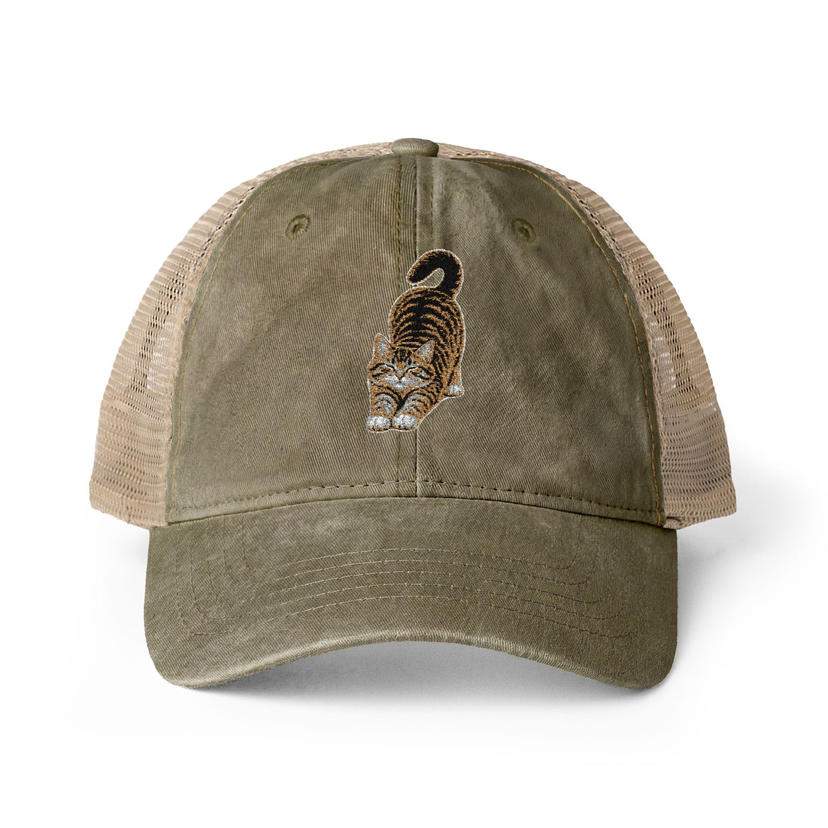 American Shorthair Embroidered Cat Women's Washed Mesh-Back Cap