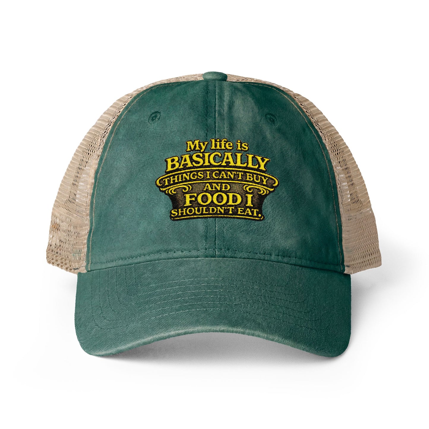 Women's humorous Washed Mesh-Back Pony Tail Cap My Life is Basically