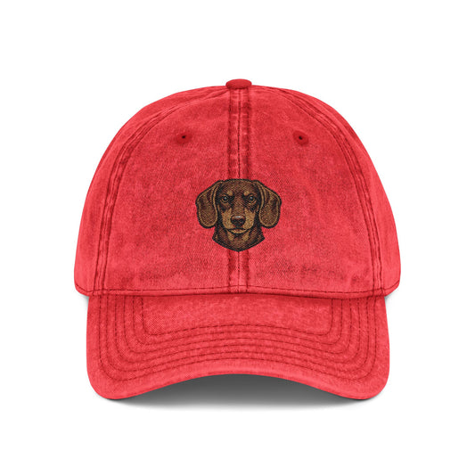 Embroidered Dachshund Head Cap | Vintage Distressed Baseball Hat