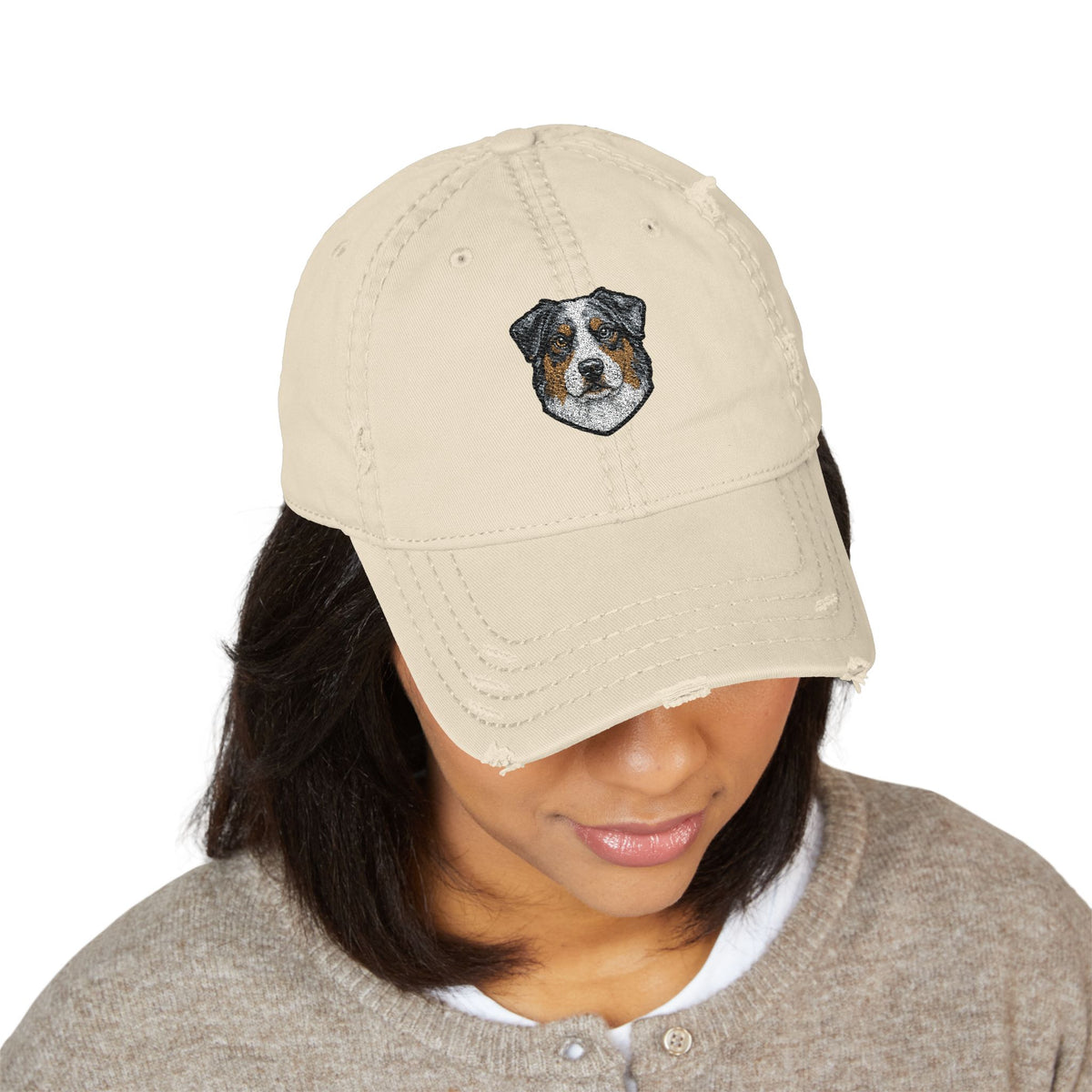Australian Shepherd Portrait Hat | Embroidered Distressed Dad Hat