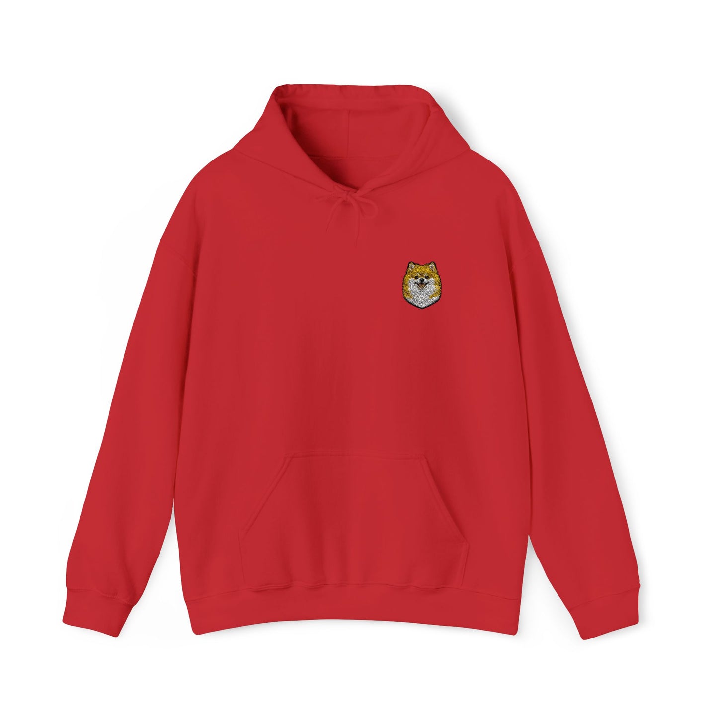 Pomeranian embroidered design on hooded sweatshirt