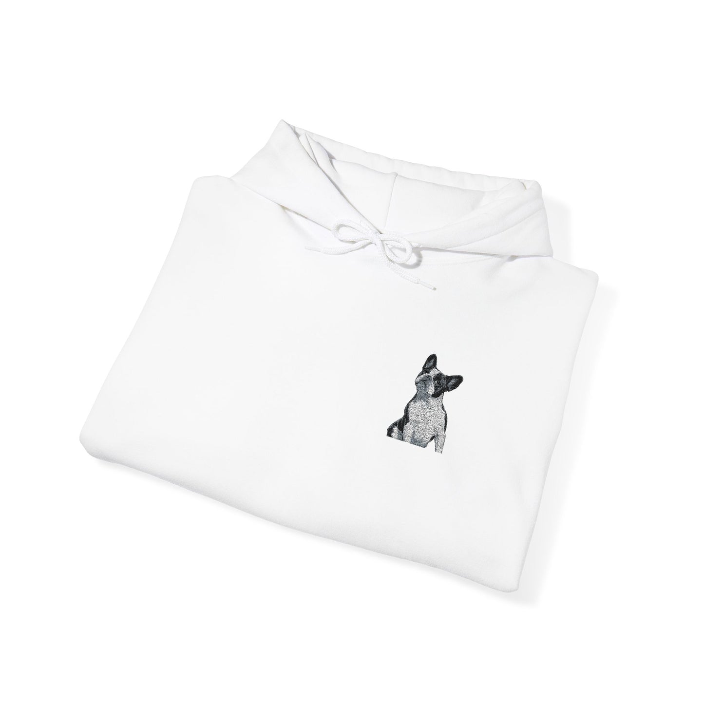 French Bulldog embroidered design on hooded sweatshirt
