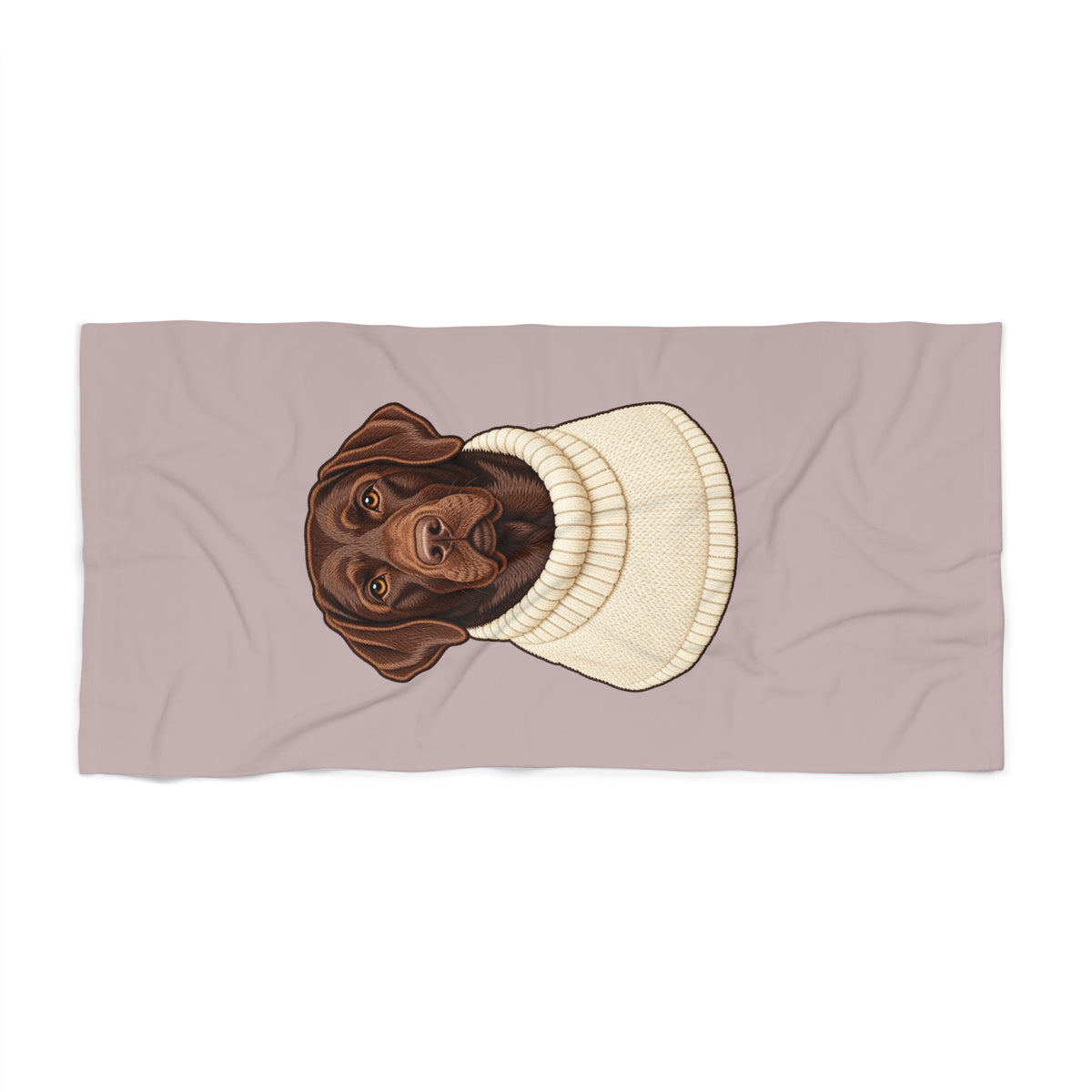 Chocolate Labrador in Cable Knit Sweater Beach Towel — Cute Dog Beach Towel for Dog Lovers