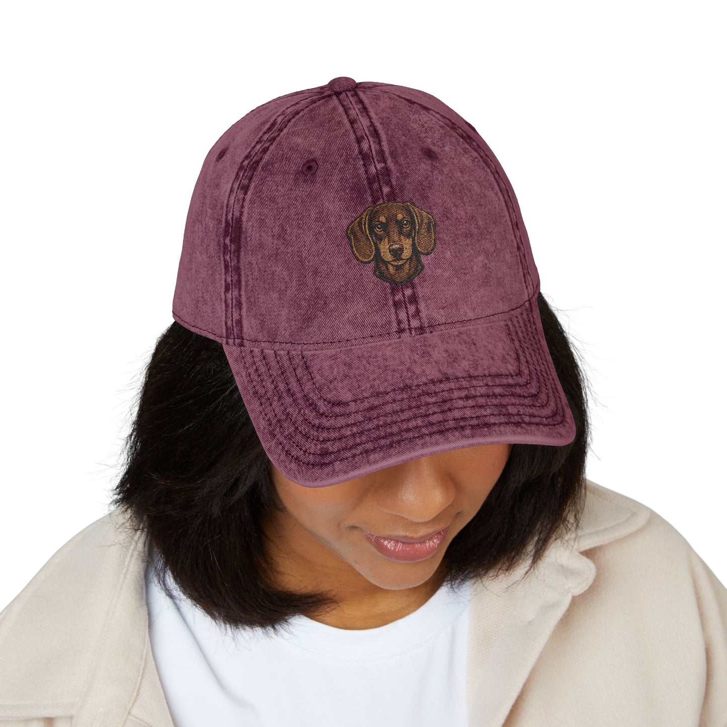 Embroidered Dachshund Head Cap | Vintage Distressed Baseball Hat