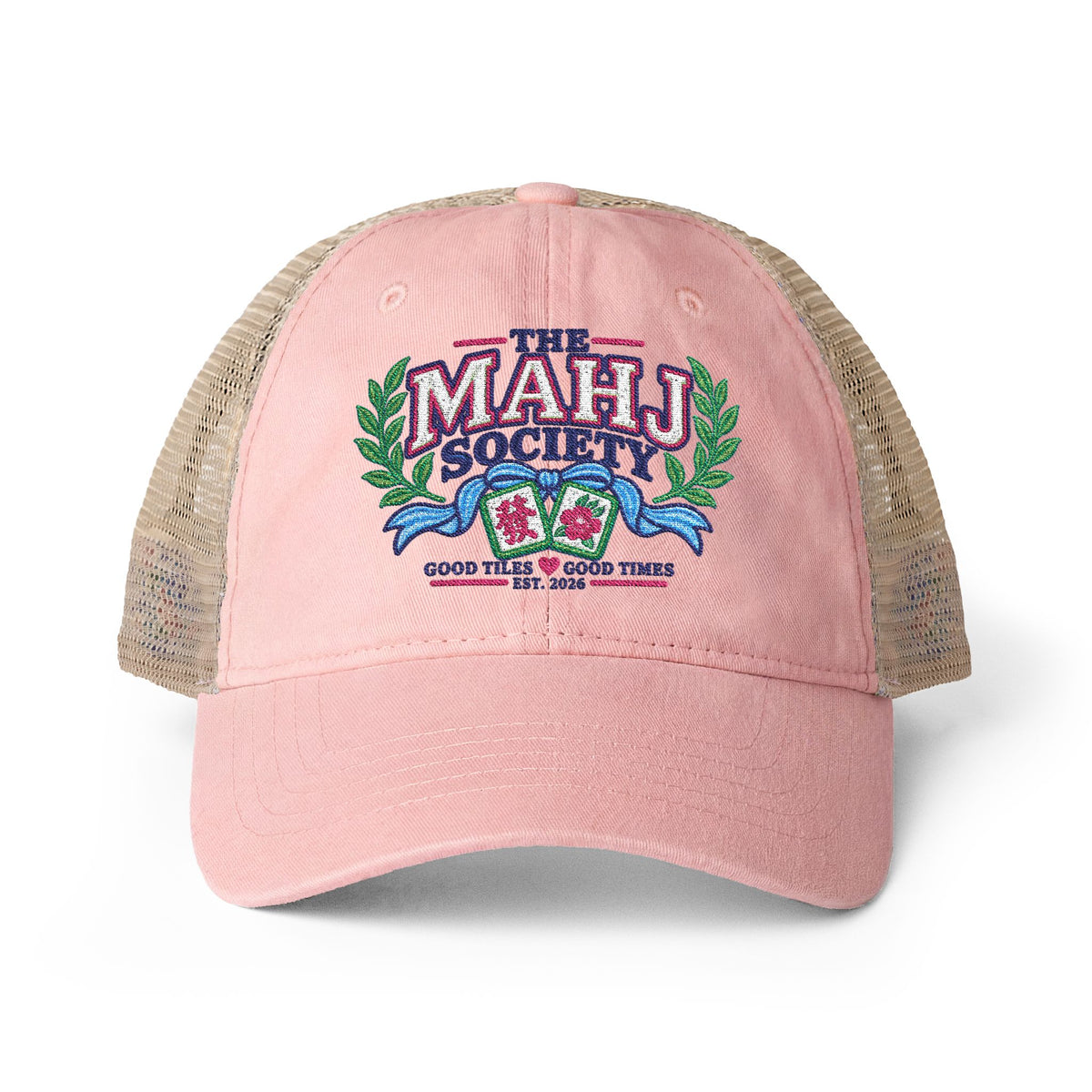 The MAHJ Society Embroidered Mah Jong Women's Washed Mesh-Back Cap