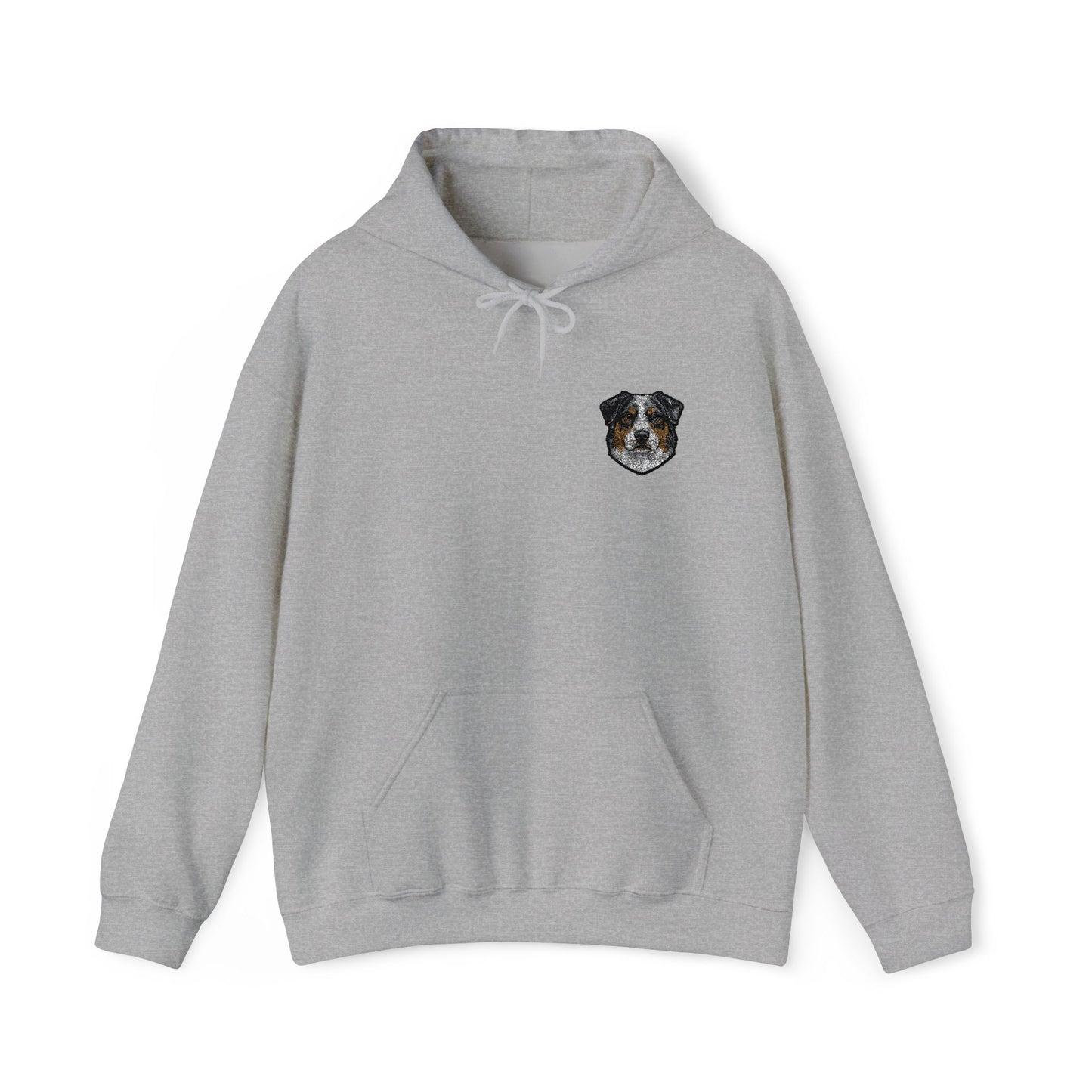 Australian Shepherd embroidered design on hooded sweatshirt