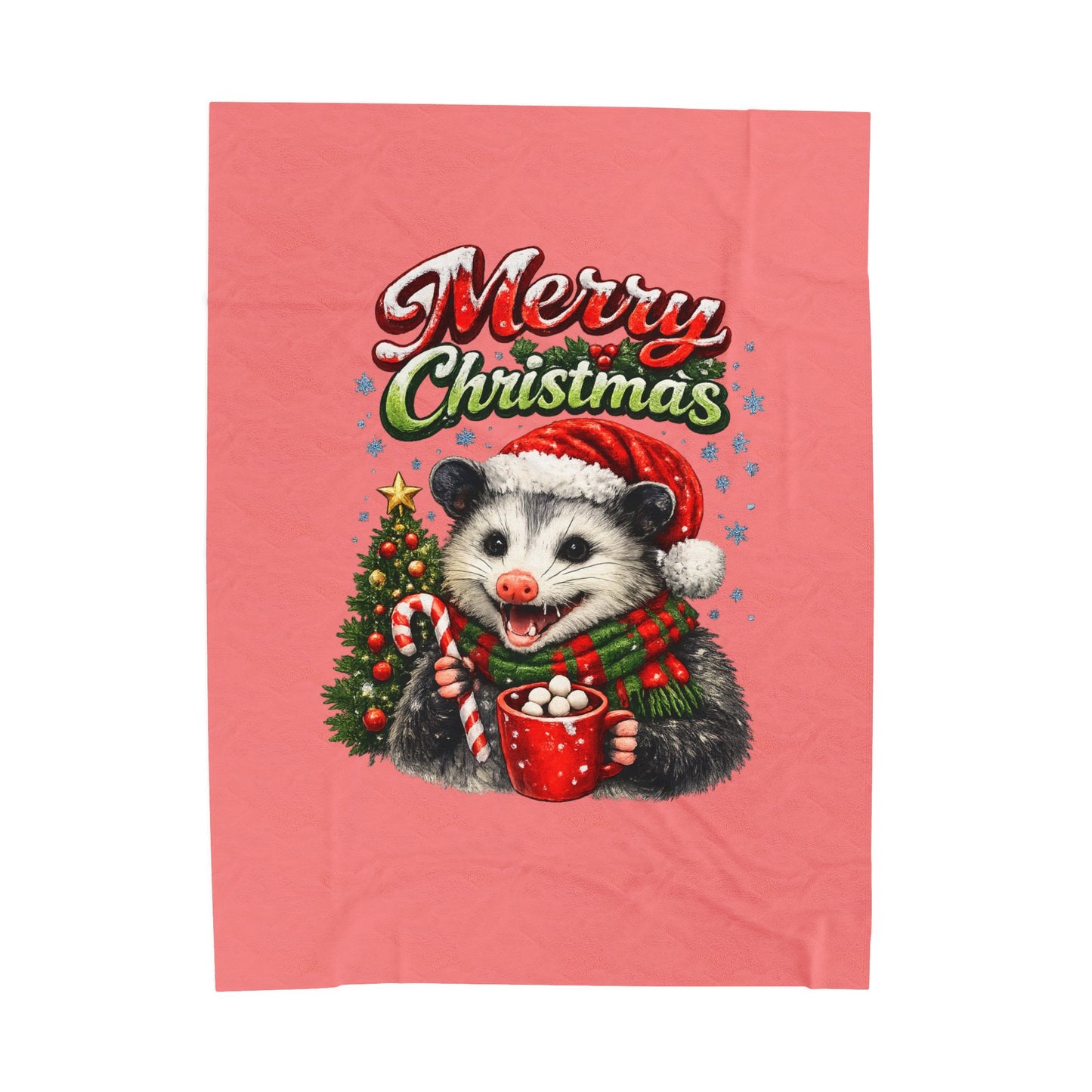Merry Christmas Opossum Velveteen Plush Blanket