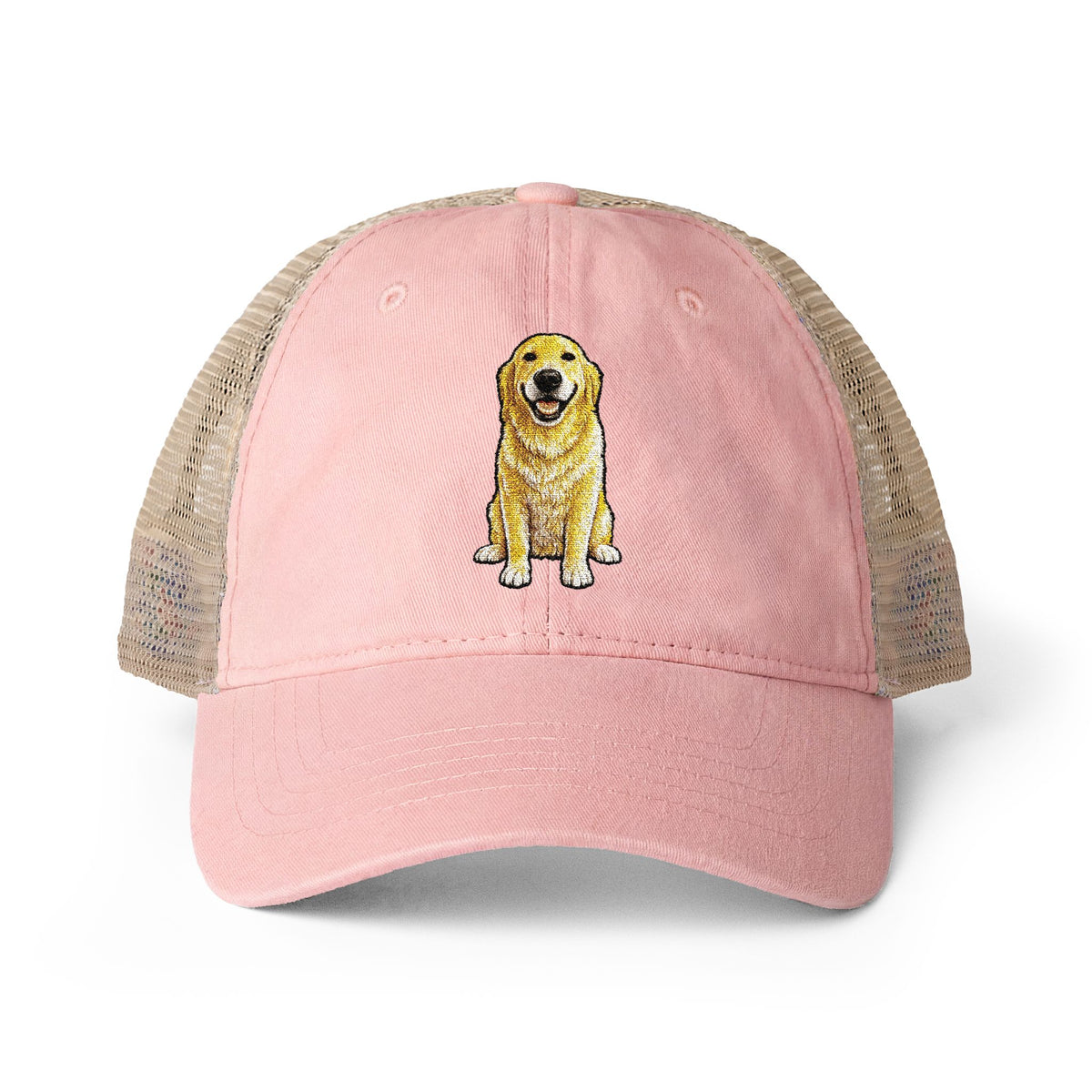 Golden Retriever Embroidered Washed Mesh-Back Cap