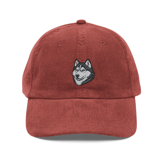 Vintage Corduroy Siberian Husky Malamute Cap (Embroidery)
