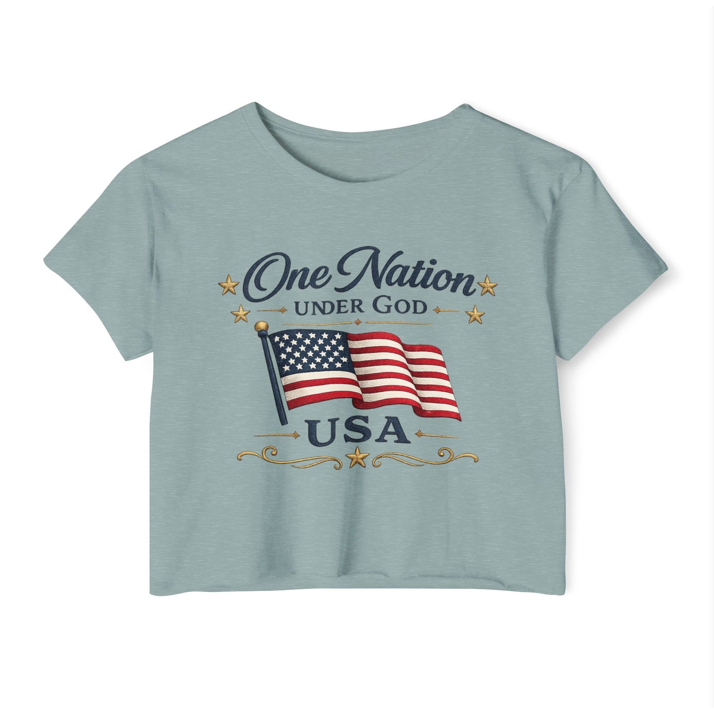 One Nation Under God USA Flag Crop Top | Patriotic American cropped Shirt
