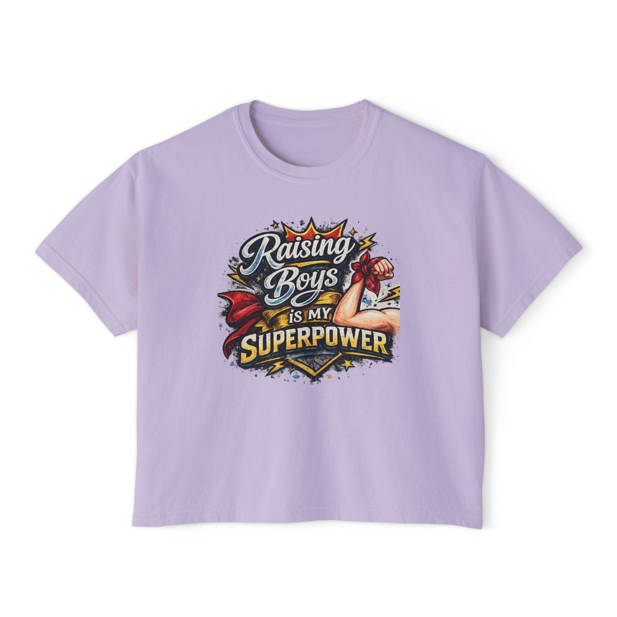 Raising Boys Is My Superpower Tee | Mom Superhero Graphic Shirt