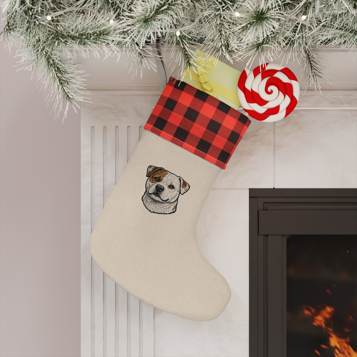 Scott American Bulldog Christmas Stocking with Buffalo Plaid Cuff