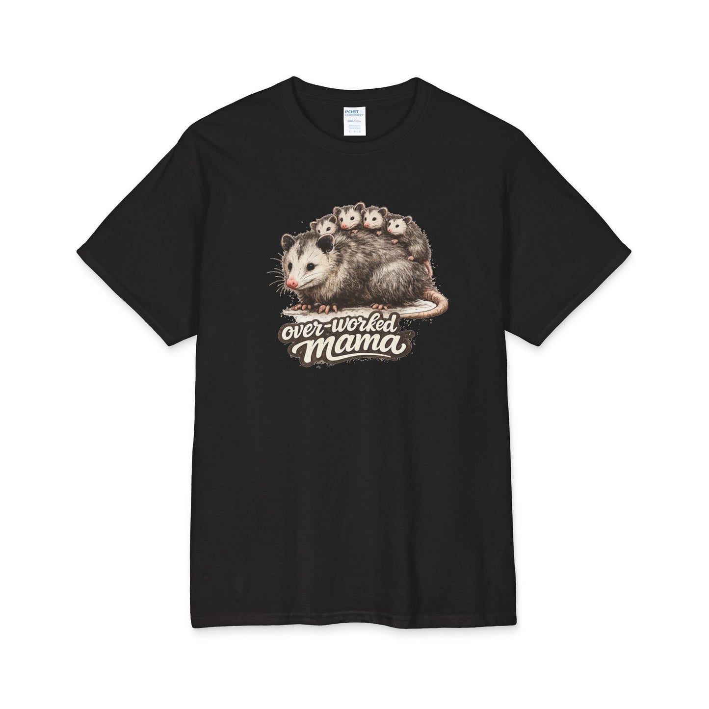 Opossum with Babies overworked mama Tee | Mom Life Graphic Shirt Mother's day