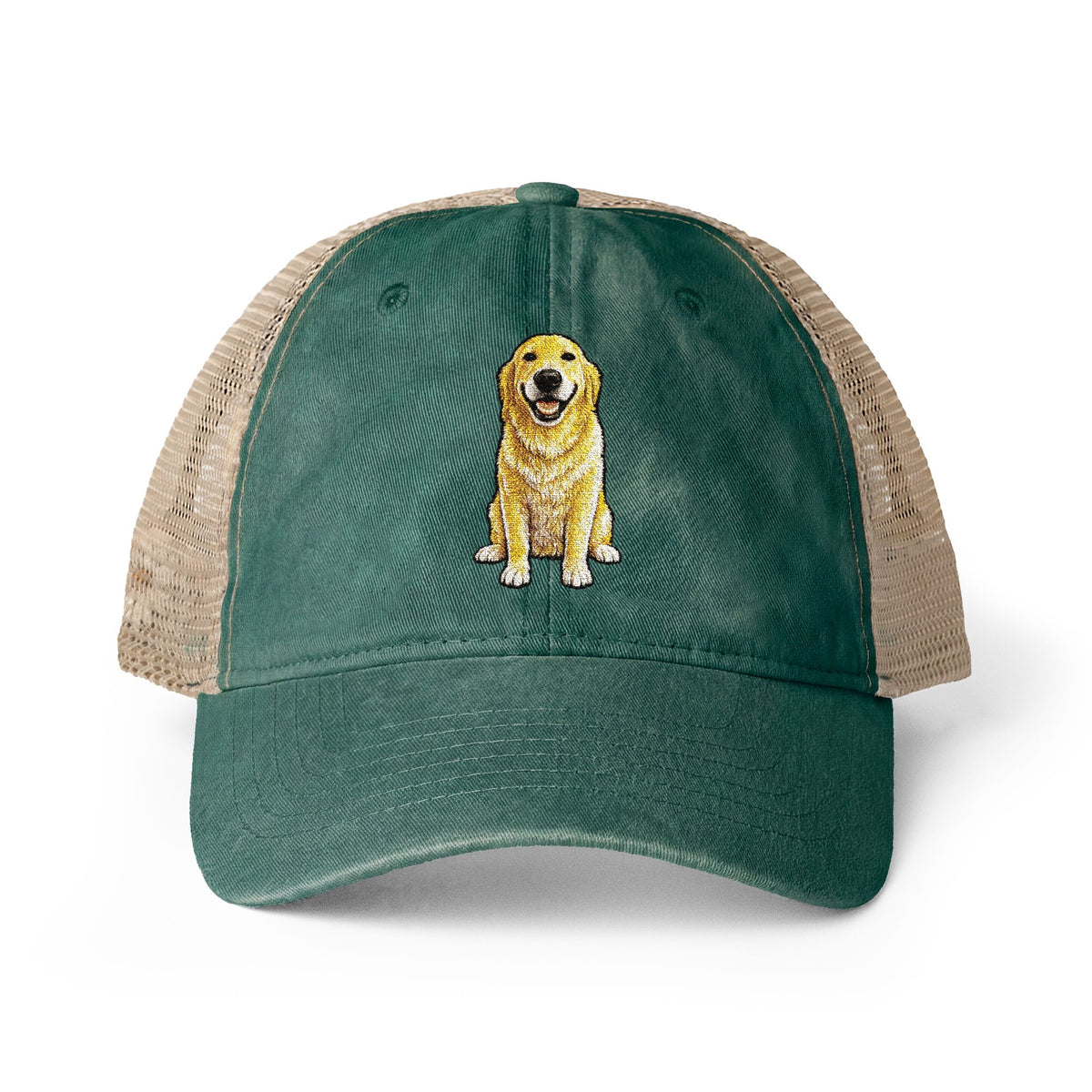 Golden Retriever Embroidered Washed Mesh-Back Cap