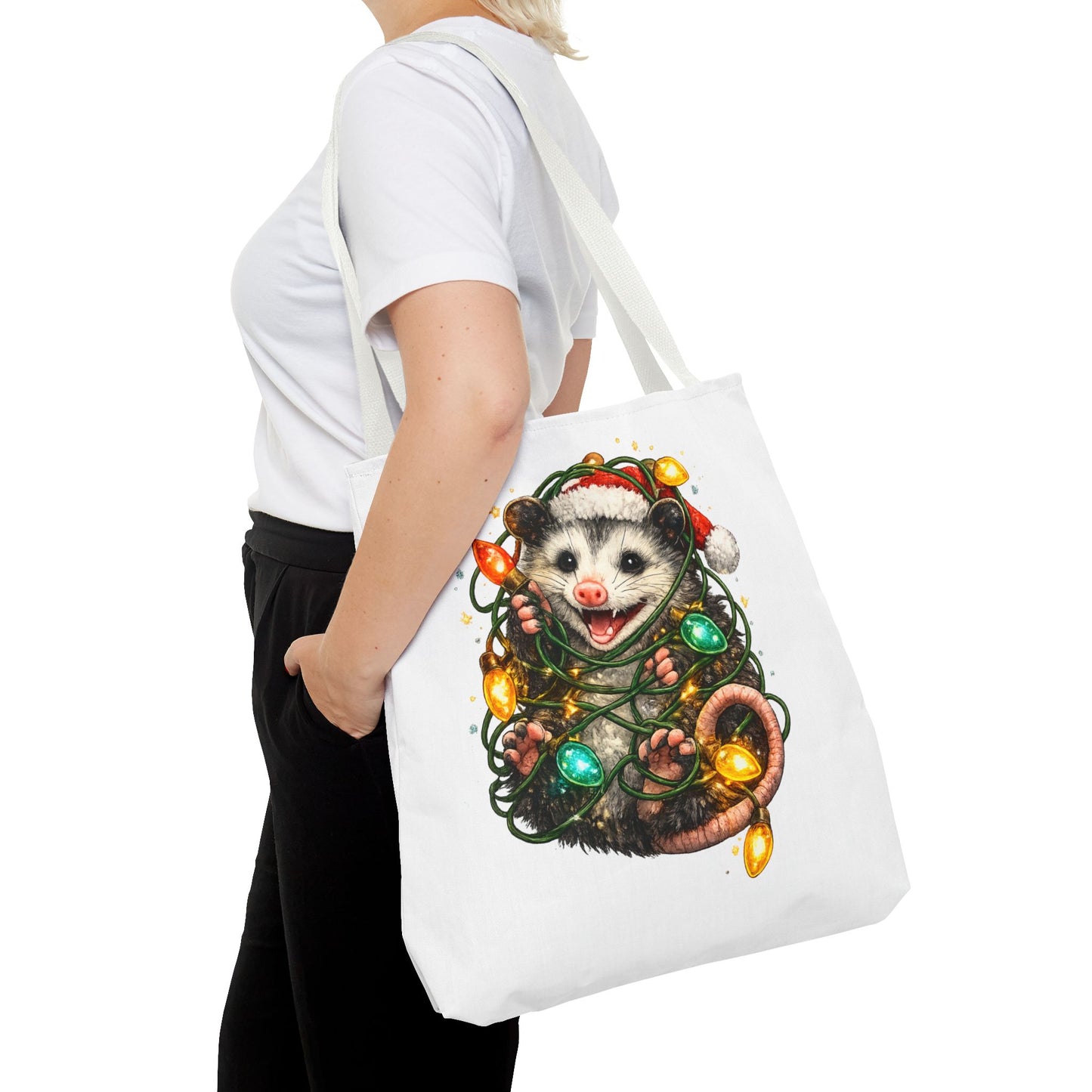 Christmas Opossum Tote Bag — Cute Holiday Animal Holiday Shopping Bag