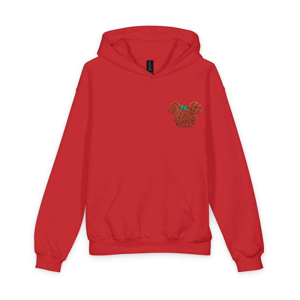 Fall Embroidered Pumpkin Softstyle Youth Midweight Hooded Sweatshirt