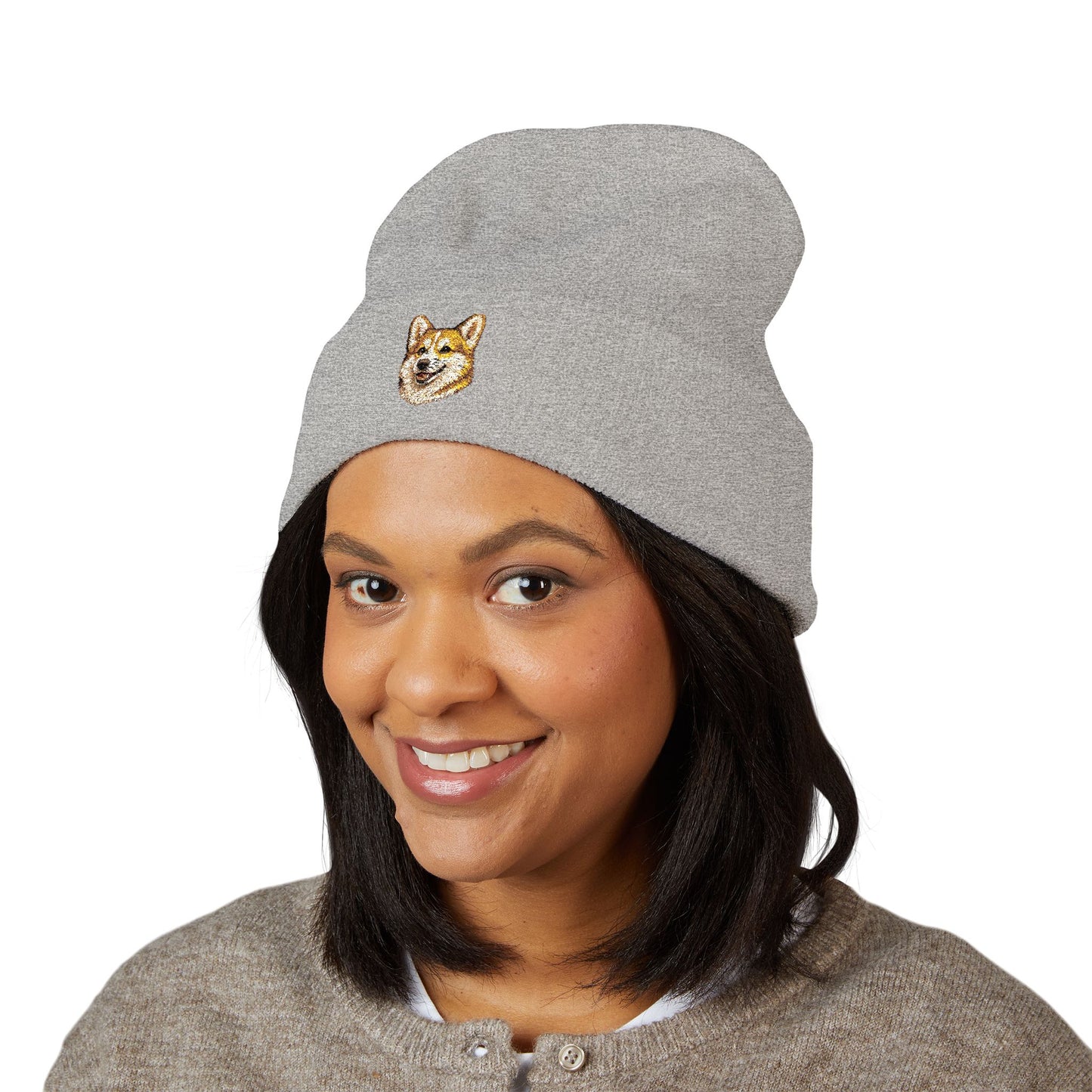 Corgi Embroidered Beanie | Cuffed Knit Hat