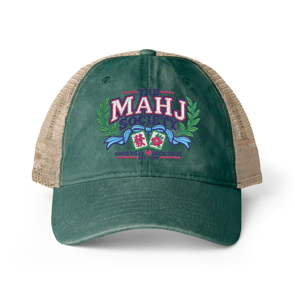 The MAHJ Society Embroidered Mah Jong Women's Washed Mesh-Back Cap