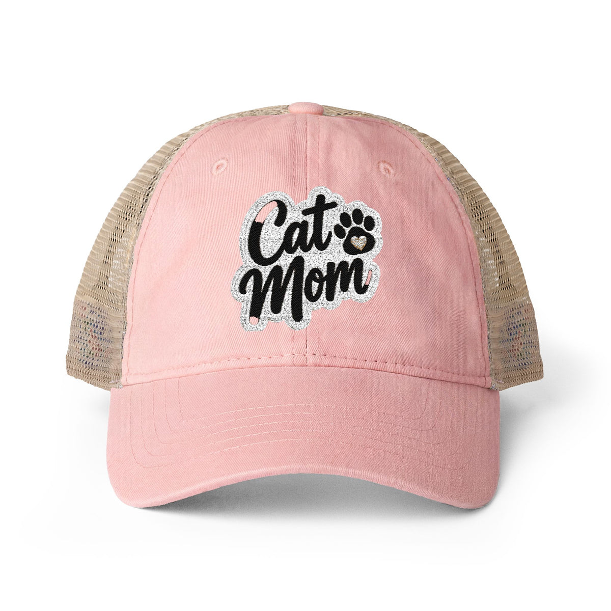 Cat Mom embroidered Women's Washed Mesh-Back Cap
