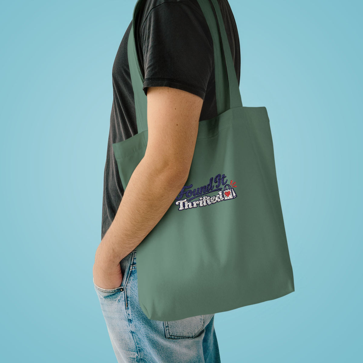 Tote Bag — “Found It, Thrifted” Graphic Cotton Tote for Everyday Errands & Gifts