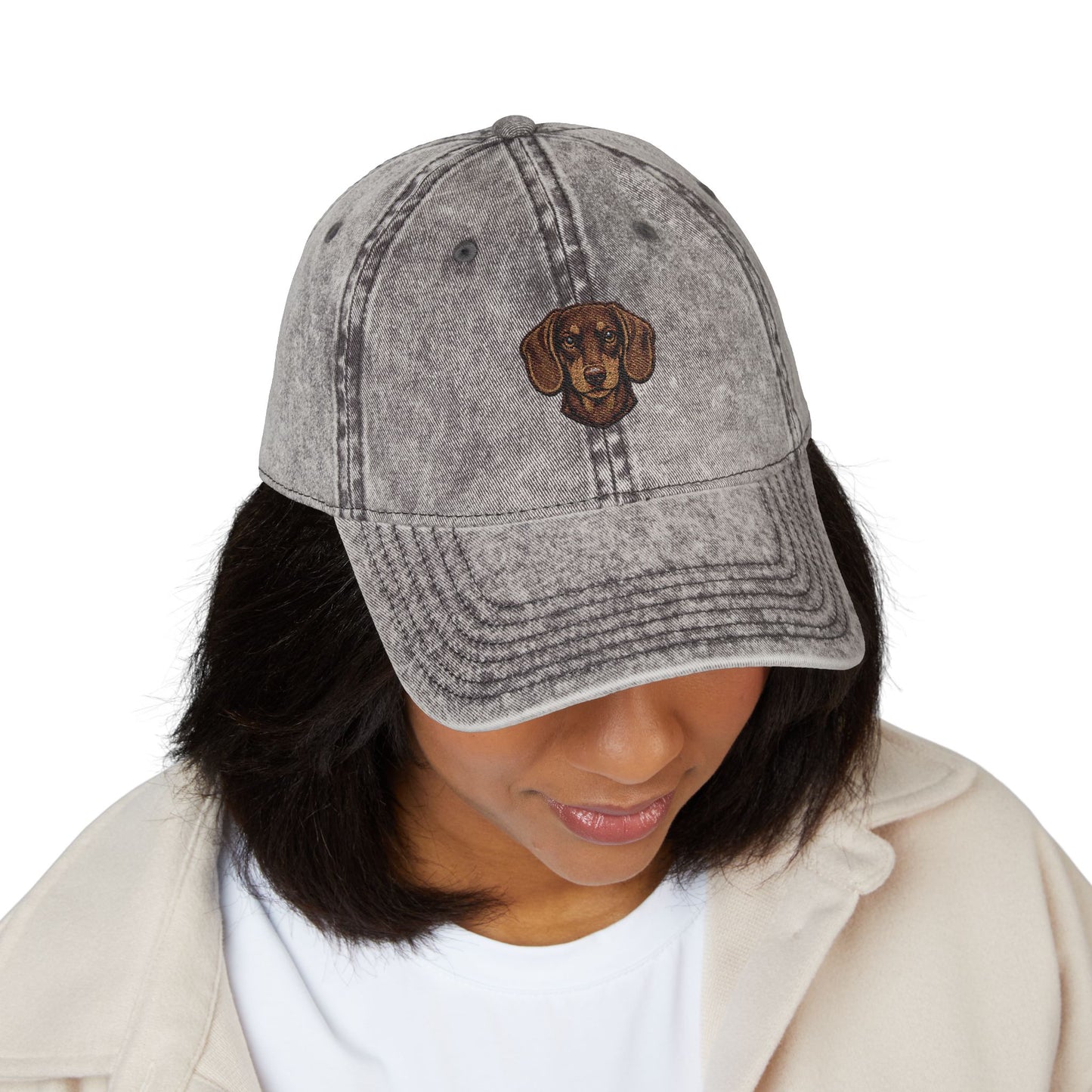 Embroidered Dachshund Head Cap | Vintage Distressed Baseball Hat