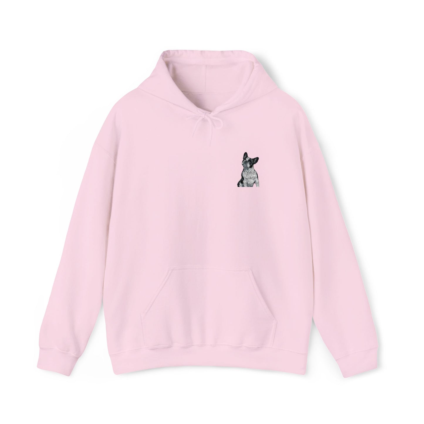 French Bulldog embroidered design on hooded sweatshirt