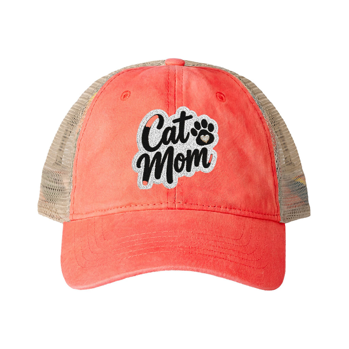 Cat Mom embroidered Women's Washed Mesh-Back Cap