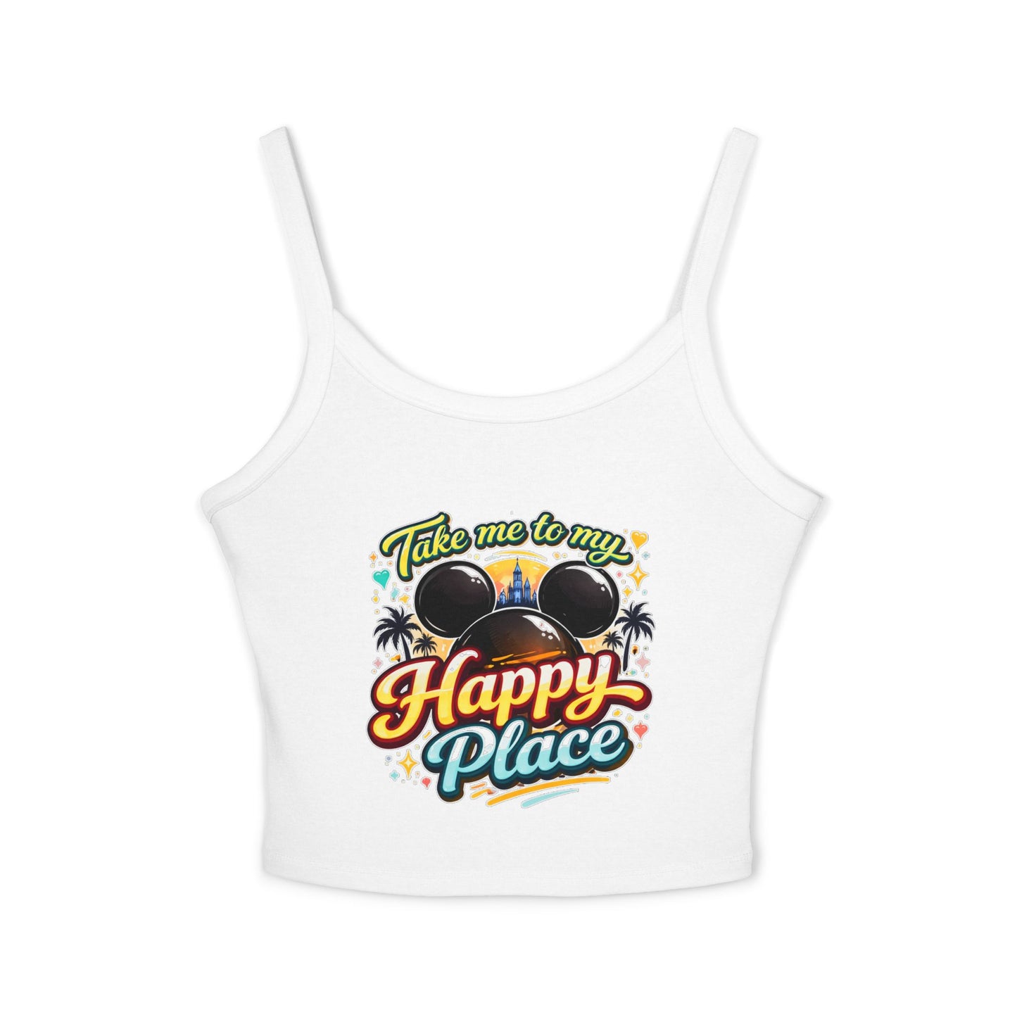 Take Me to My Happy Place tank top | Mickey ears, palm trees, retro script