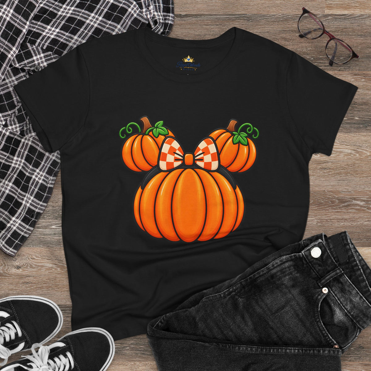 Fall Pumpkin Ears Tee | Pumpkin Adult Bow T-Shirt, Fall Halloween Top