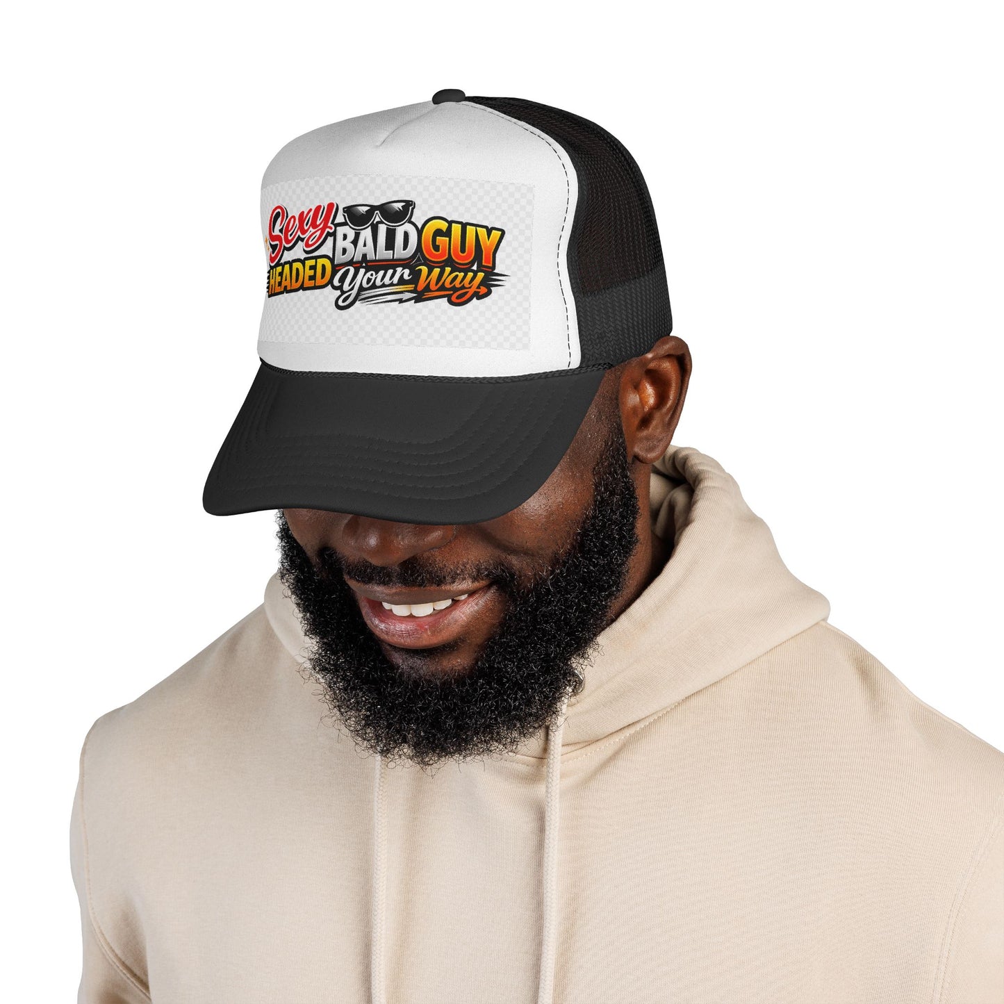 Sexy Bald Guy Headed Your Way Trucker Cap | Retro Sunglasses Design