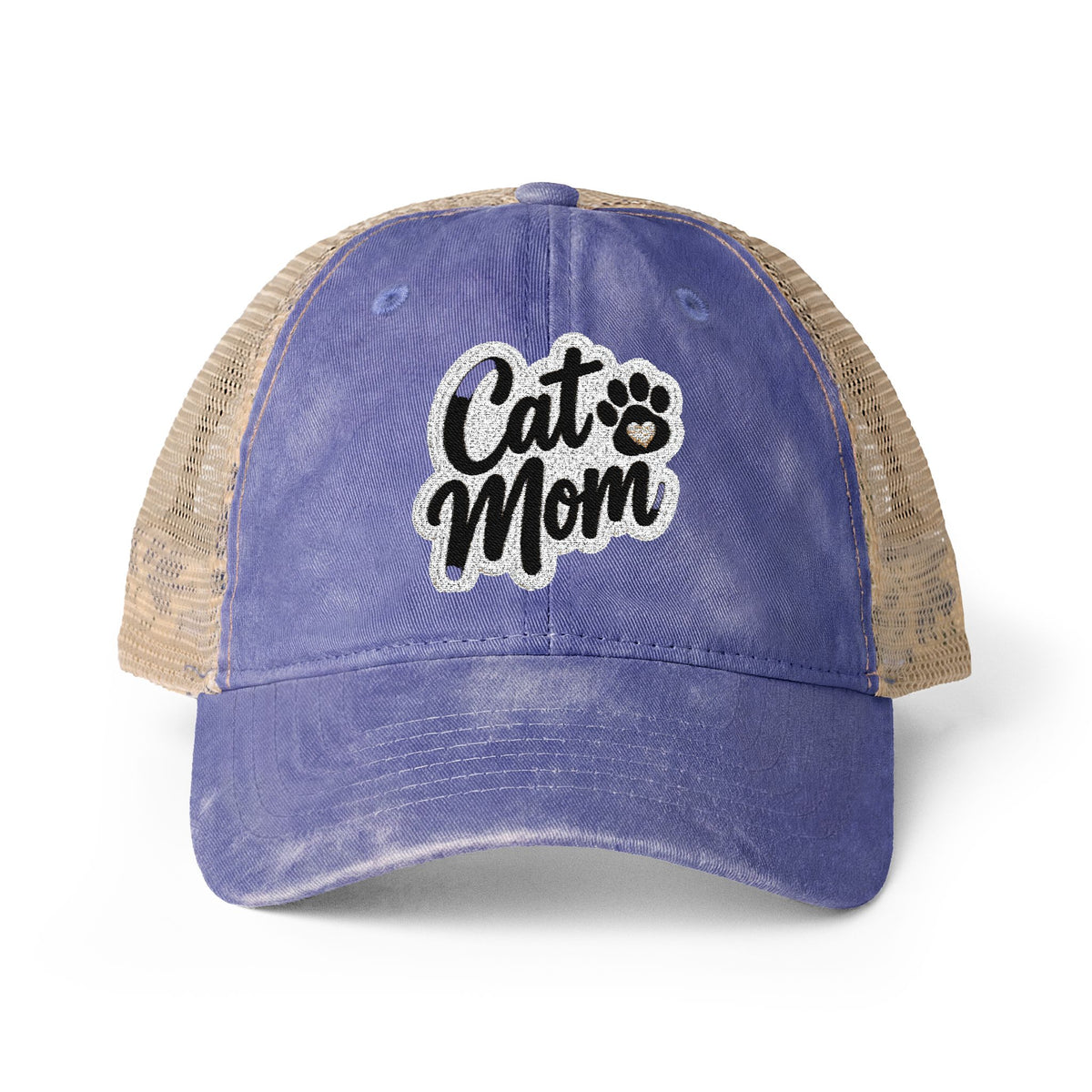 Cat Mom embroidered Women's Washed Mesh-Back Cap
