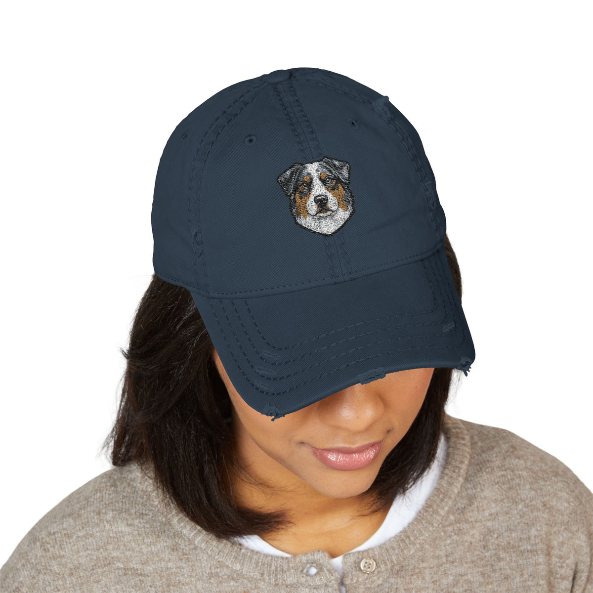 Australian Shepherd Portrait Hat | Embroidered Distressed Dad Hat