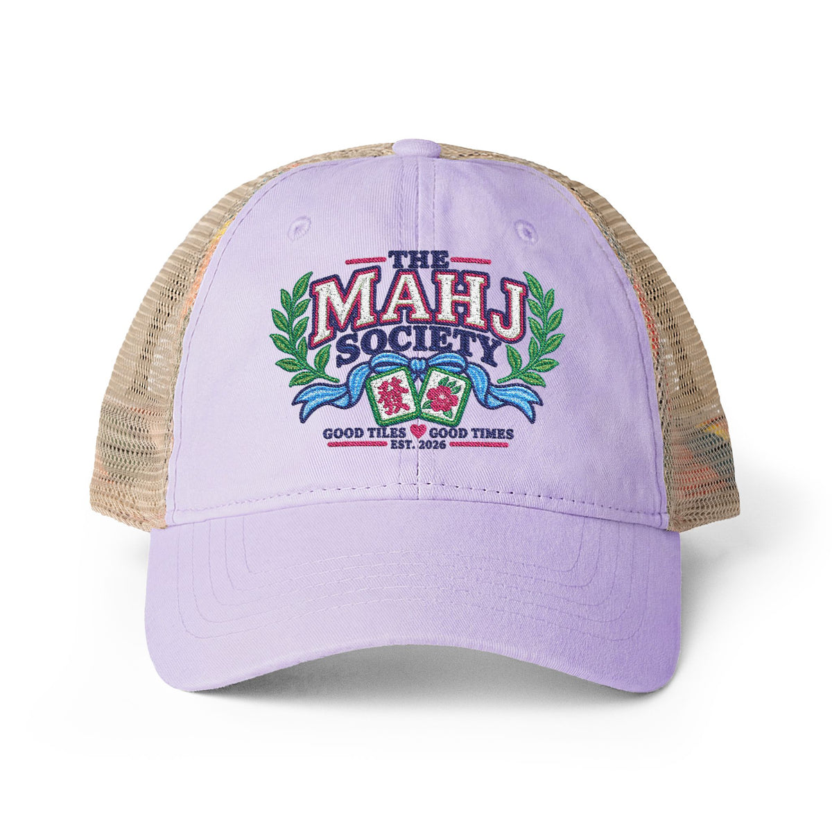 The MAHJ Society Embroidered Mah Jong Women's Washed Mesh-Back Cap