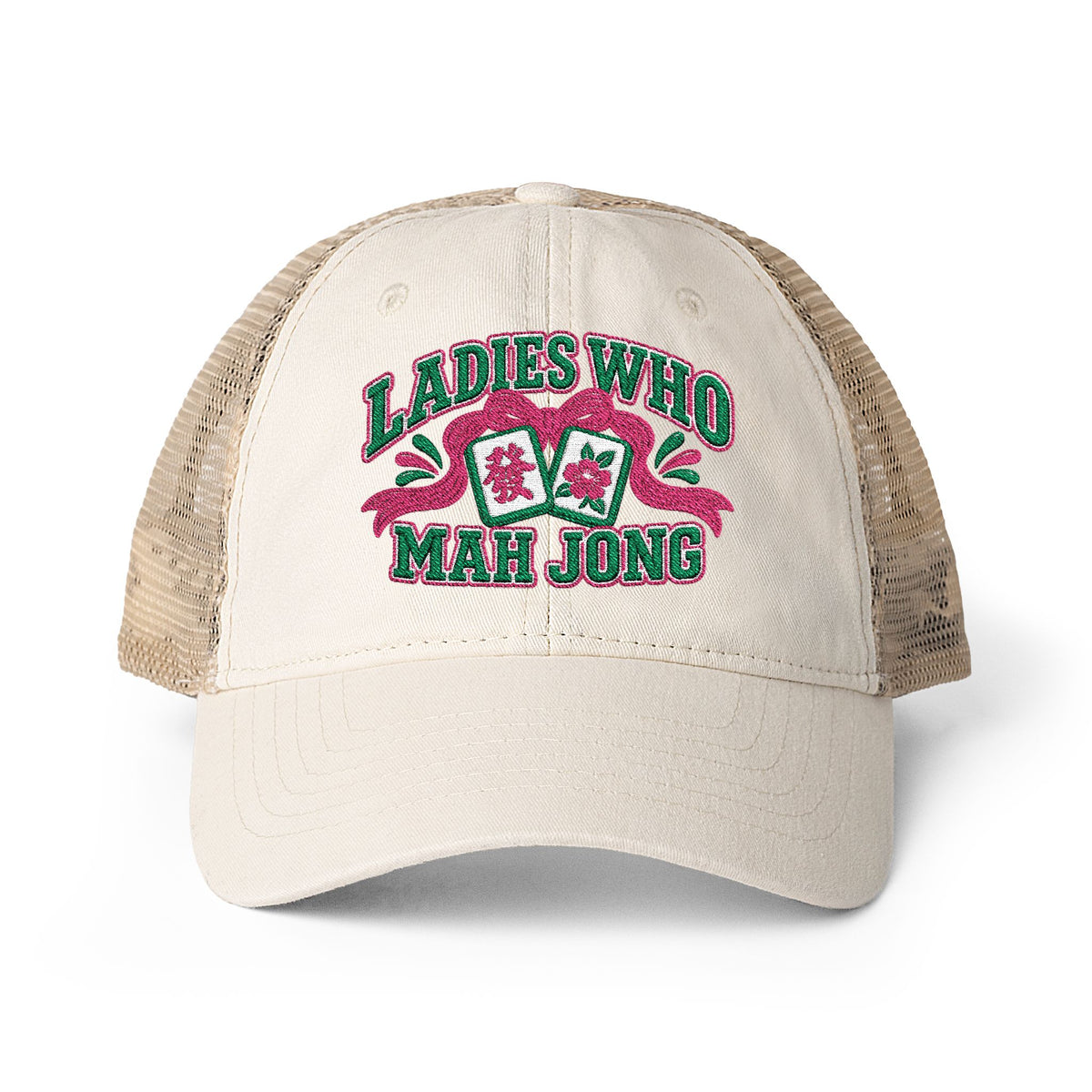 Ladies Who Mah Jong Embroidered Women's Washed Mesh-Back Cap- customizable