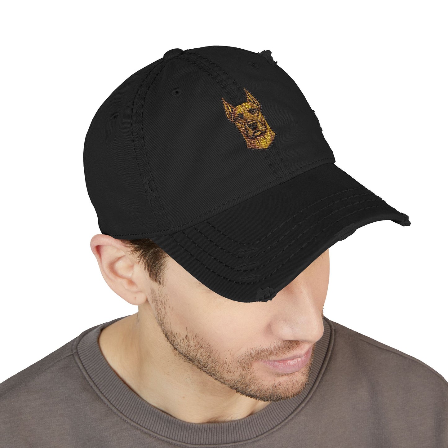 Great Dane Head Embroidered Hat | Distressed Baseball Cap