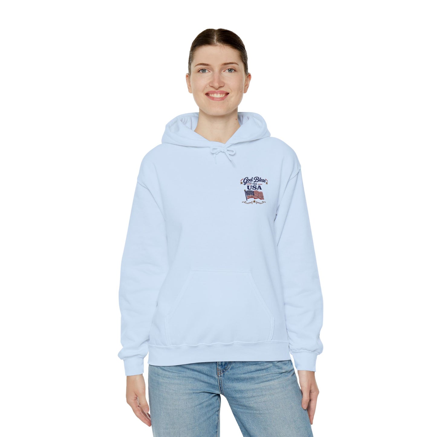 Patriotic Flag Chest Hoodie —God Bless the USA embroidered design