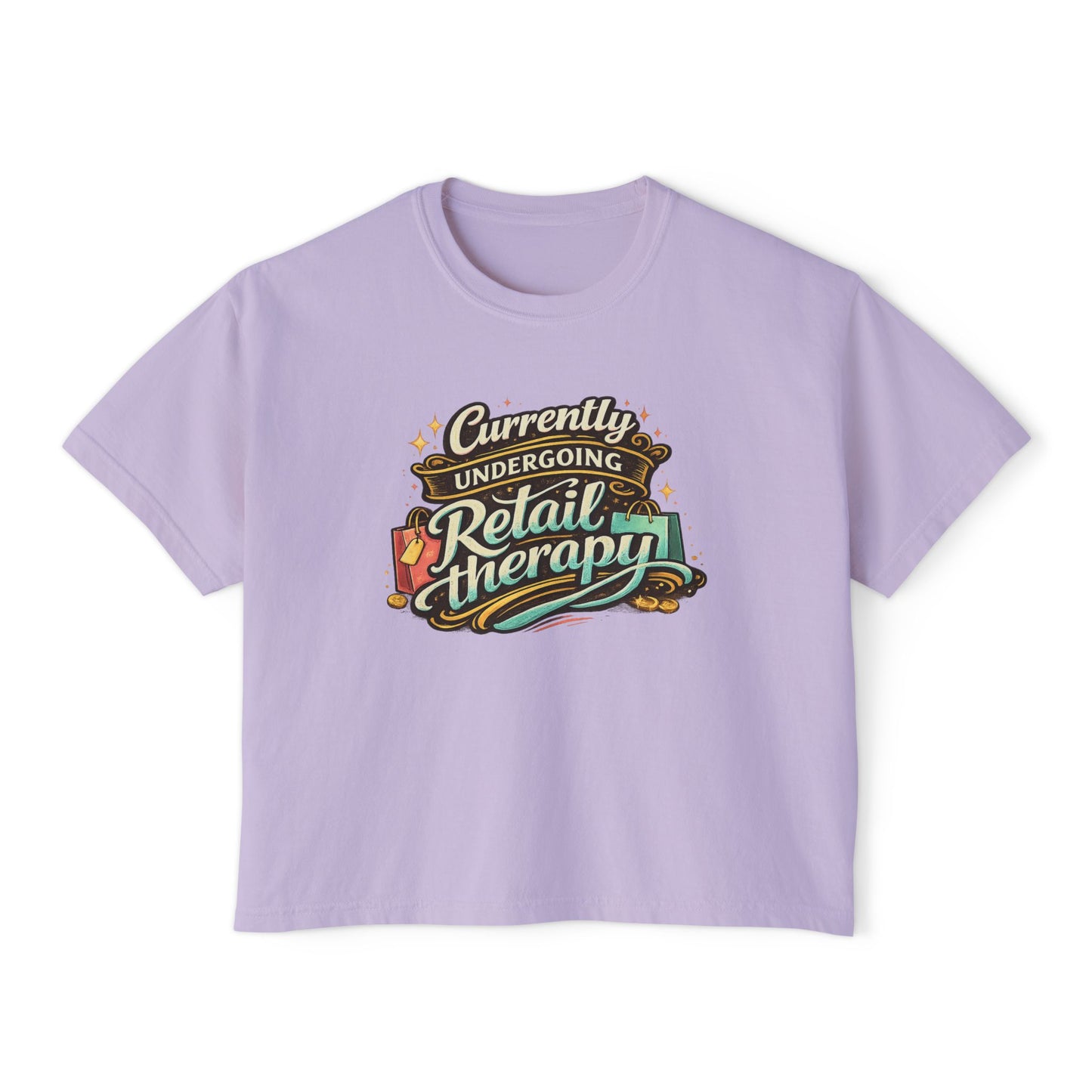 Currently Undergoing Retail Therapy Tee | Vintage Script Shopping Design boxy fit tee