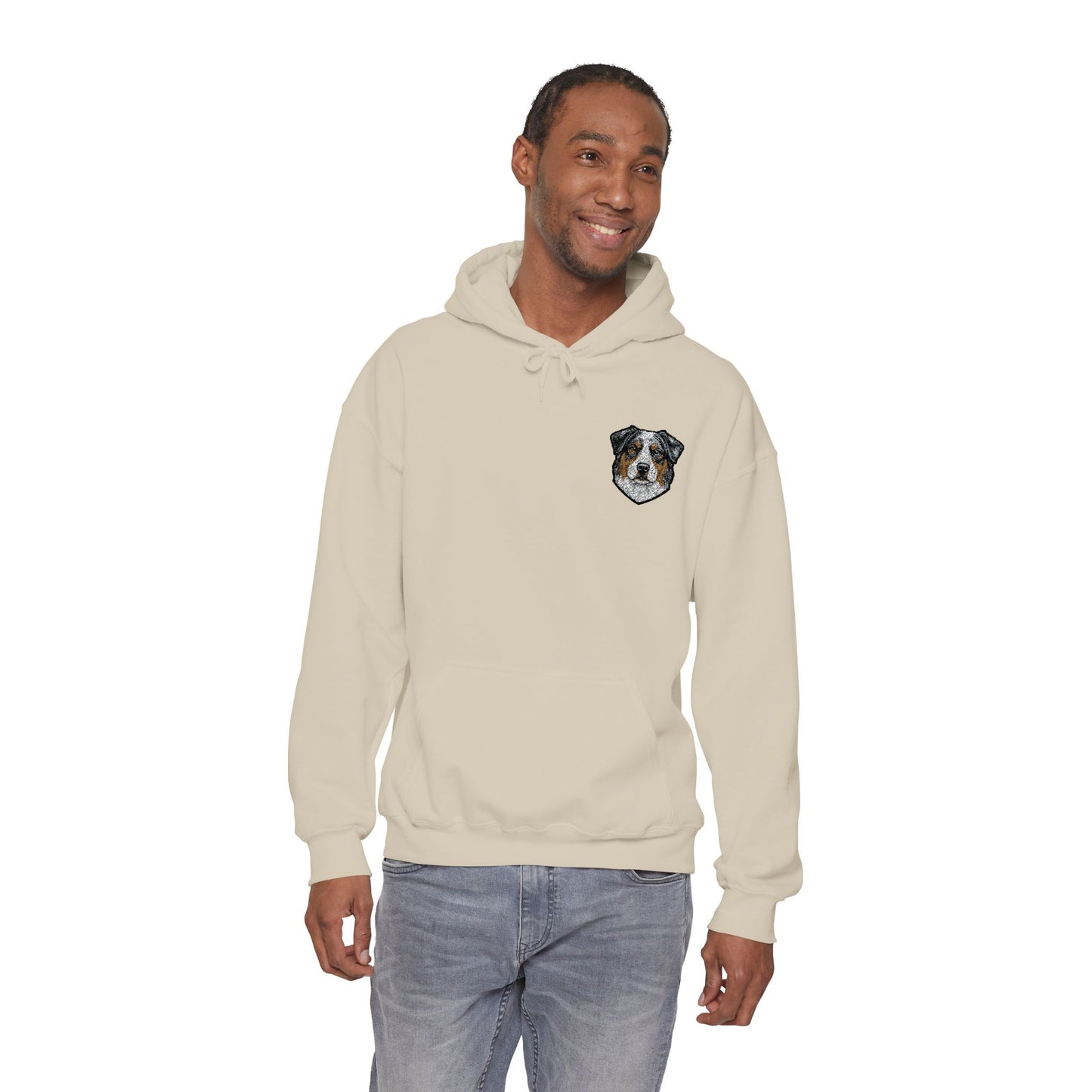 Australian Shepherd embroidered design on hooded sweatshirt