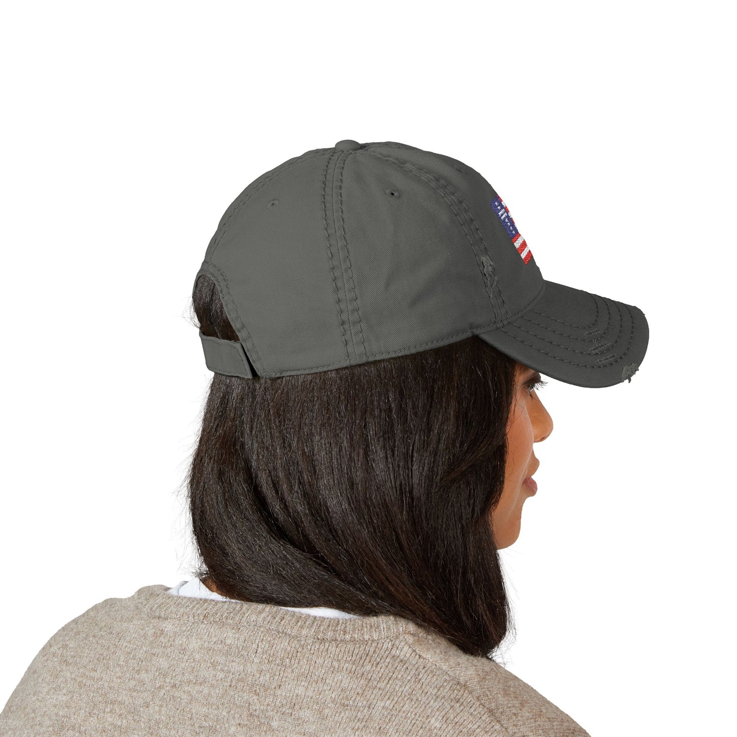 Distressed Embroidered Flag Hat — Vintage American Flag Baseball Cap