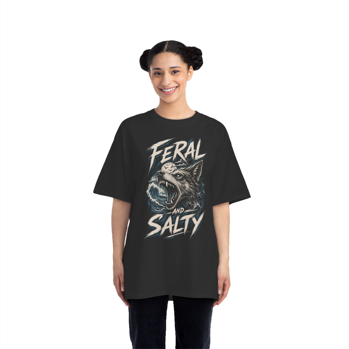 Feral and Salty Wolf Ocean T-Shirt — Graphic Animal Tee for Outdoor & Casual Wear