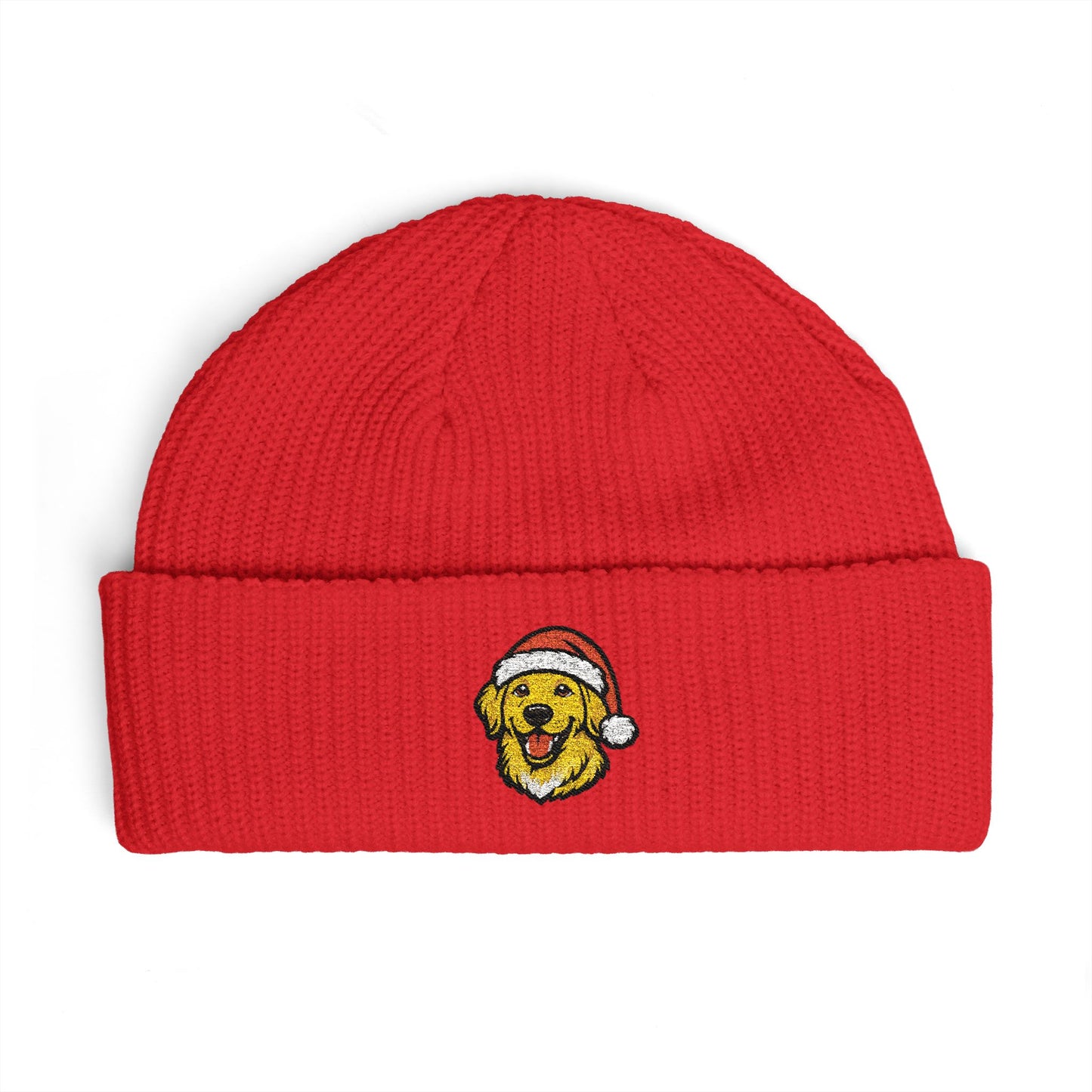 Cuffed Beanie — Embroidered Yellow Labrador Dog in Santa Hat Winter cap