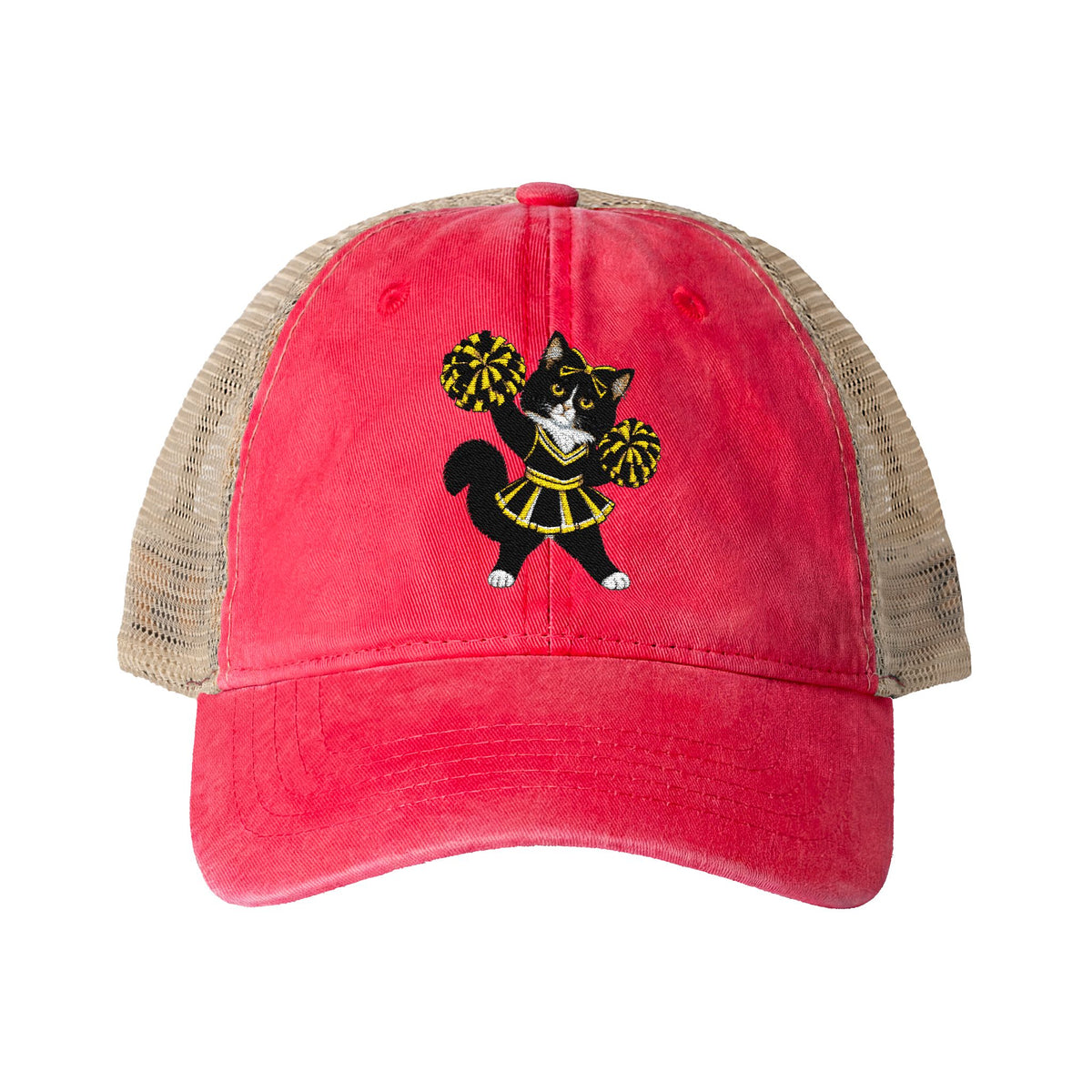 Tuxedo Cat embroidered Women's Washed Mesh-Back Cap