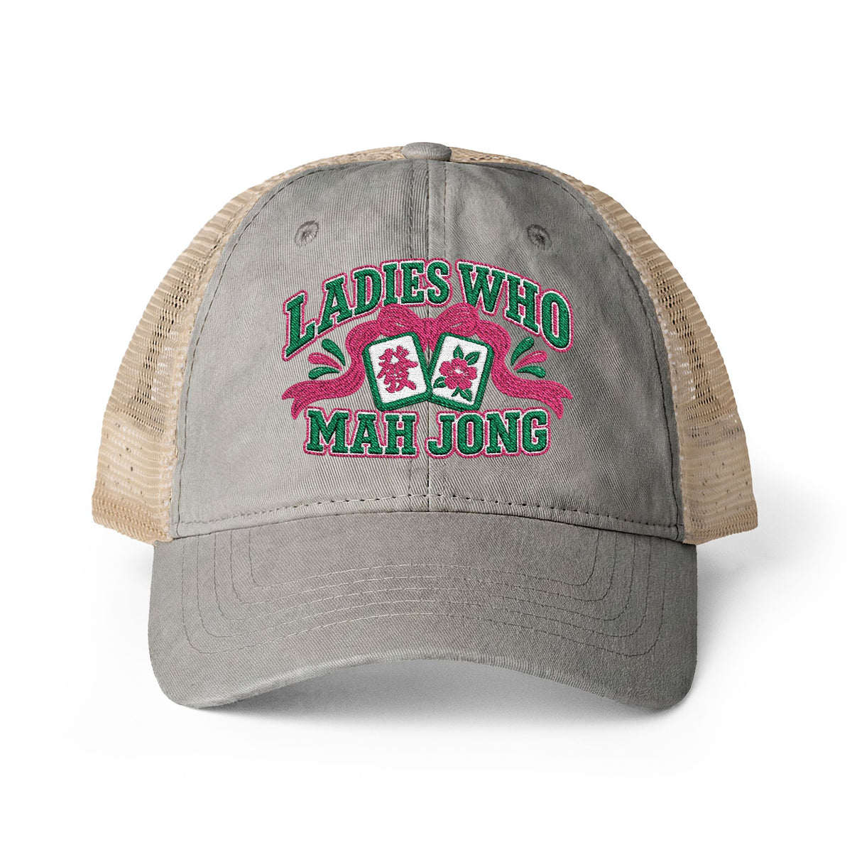 Ladies Who Mah Jong Embroidered Women's Washed Mesh-Back Cap- customizable