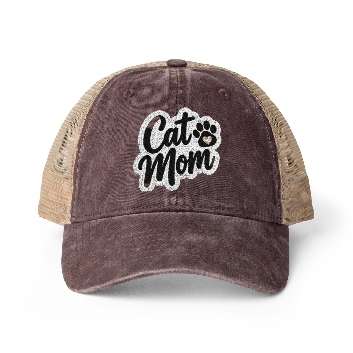 Cat Mom embroidered Women's Washed Mesh-Back Cap