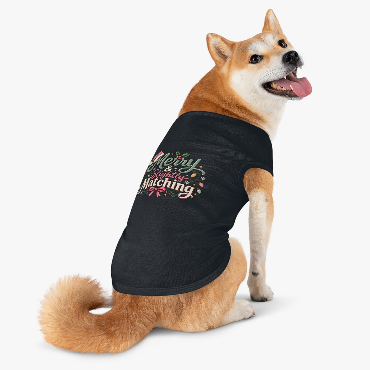 Merry & Slightly Matching Pet Tank Top — Holiday Dog Tee- Part of friends or family matching holiday tee set