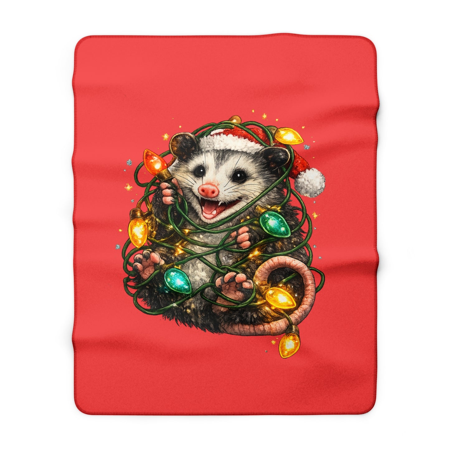 Christmas Opossum Sherpa Blanket — Cute Holiday Animal Fleece Throw