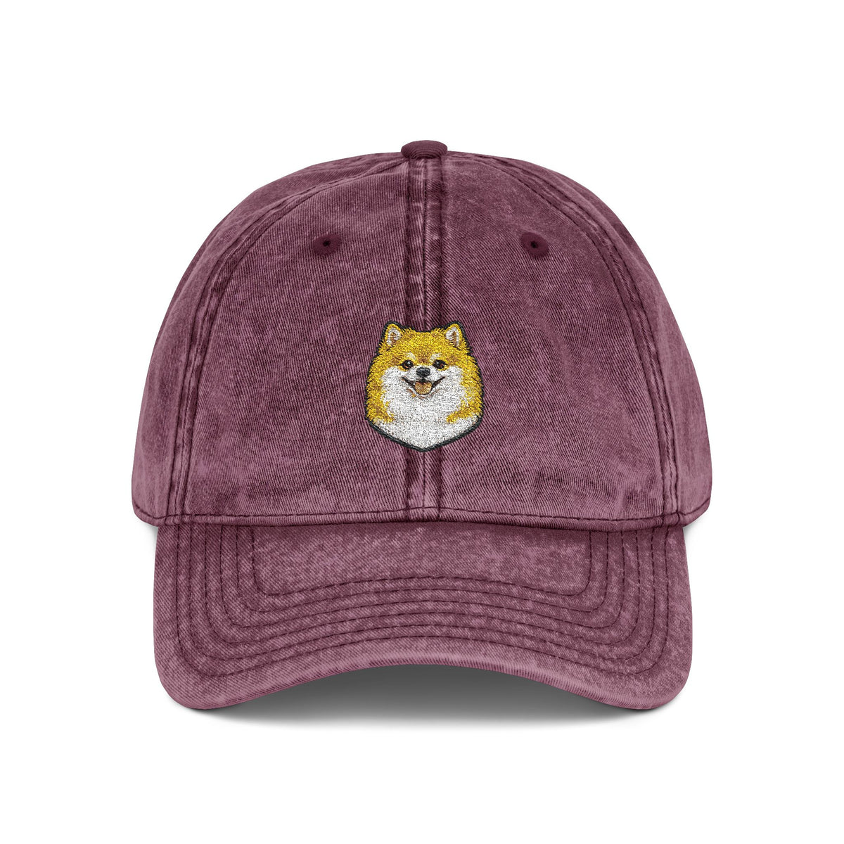 Pomeranian Embroidered Cap | Vintage Distressed Baseball Hat