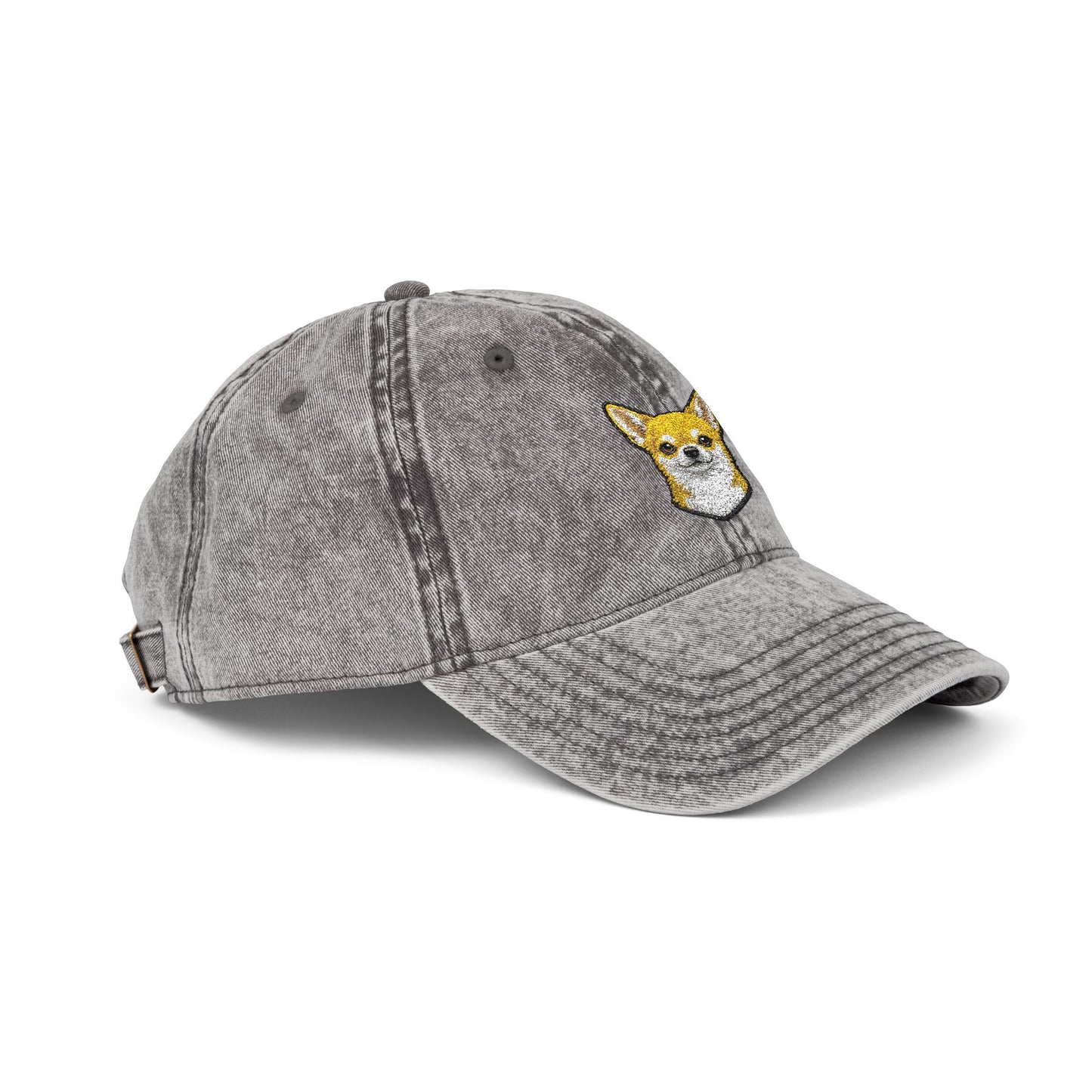 Embroidered Chihuahua Dog Face Cap | Vintage Washed Baseball Hat